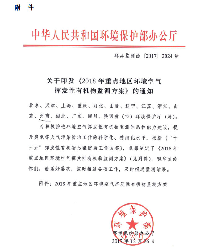 環(huán)境部新發(fā)布：2019年地級及以上城市環(huán)境空氣揮發(fā)性有機物監(jiān)測方案，附2018年方案要點對比
